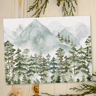Carte Postale Forêt de pins et montagnes aquarelle