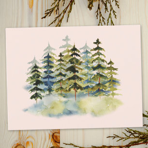 Carte Postale Forêt de pins verts brumeux vintage aquarelle