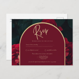 Carte Postale Forêt des Roses Rouges Vert Mariage d'hiver RSVP