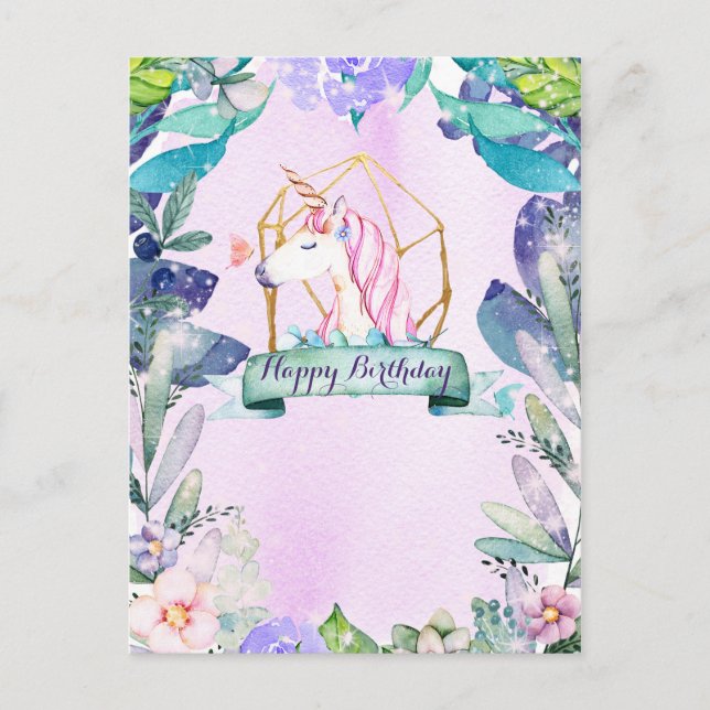 Carte Postale Forêt Enchantée Fantastique Licorne Magique Annive (Devant)