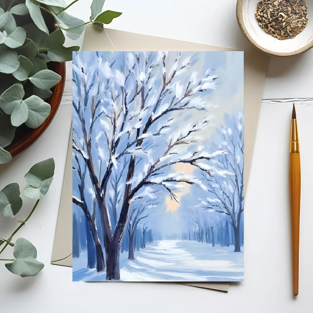 Carte Postale Forêt enneigée | Peinture aquarelle d'hiver (Créateur téléchargé)