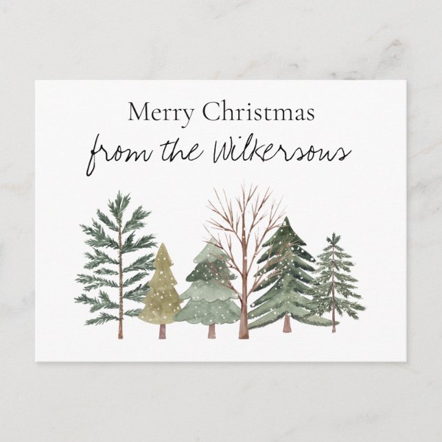 Carte Postale Forêt hivernale à l'aquarelle Arbres simples (Devant)