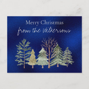 Carte Postale Forêt hivernale à l'aquarelle la nuit Arbres simpl