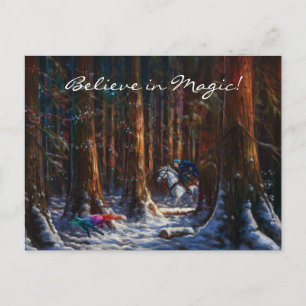 Carte Postale Forêt hivernale de fantasy magique et renard magiq
