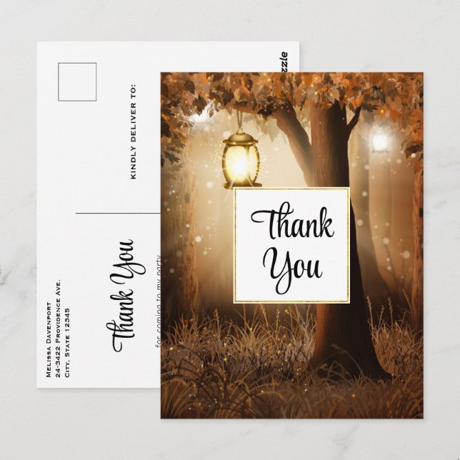 Carte Postale Forêt magique avec Fairy Lights Merci (Devant / Derrière)