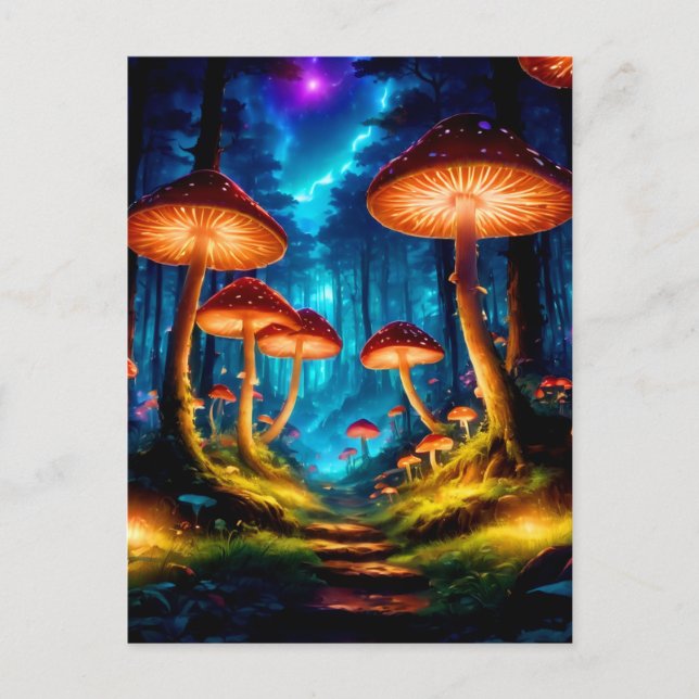 Carte Postale Forêt Magique de Champignons de Minuit (Devant)