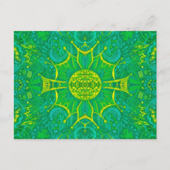 Carte Postale Forêt papillon Bohème Arabesque Motif Vert (Devant)