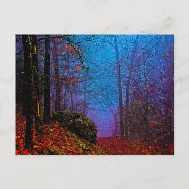 Carte Postale Forêt peinte d'automne brume violette (Devant)