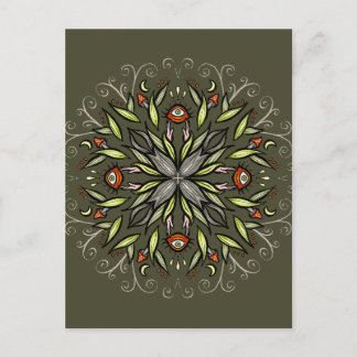 Carte Postale Forêt sombre Verte Goblincore Champignon Yeux Trip