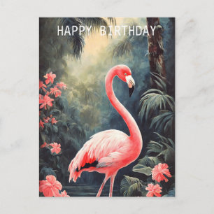 Carte Postale Forêt tropicale Flamant rose rose Vintage
