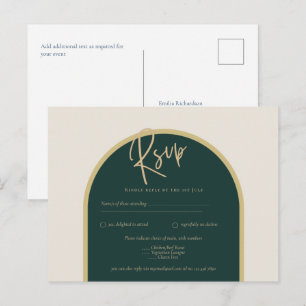 Carte Postale Forêt verte or blanc roses mariage d'hiver RSVP