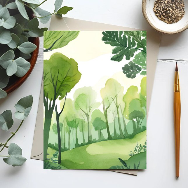 Carte Postale Forêt Verte | Paysage Aquarelle Aéré (Créateur téléchargé)