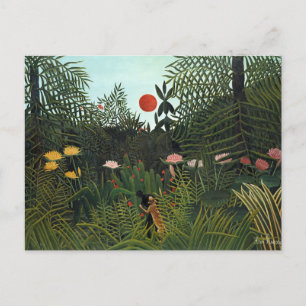 Carte Postale Forêt vierge d'Henri Rousseau avec coucher de sole