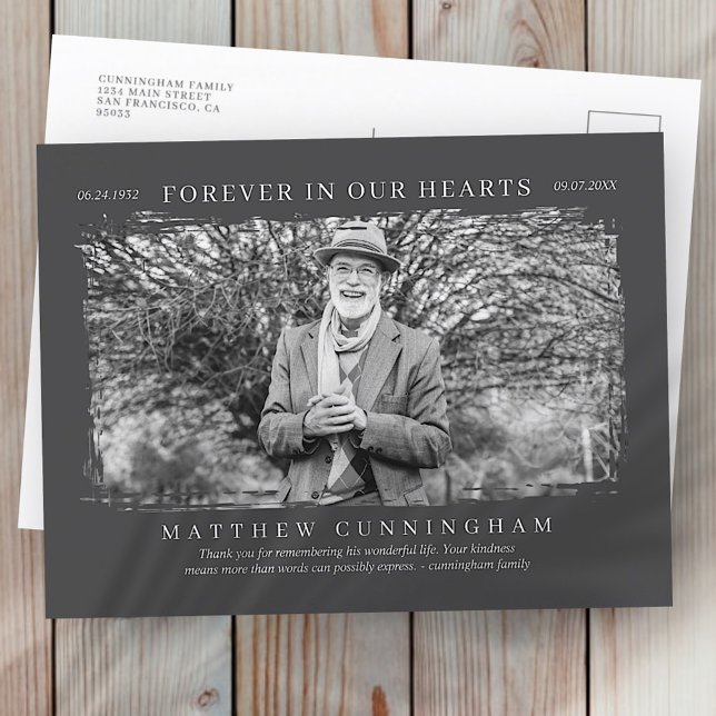 Carte Postale Forever in our Hearts Mémorial Photo simple modern (Créateur téléchargé)