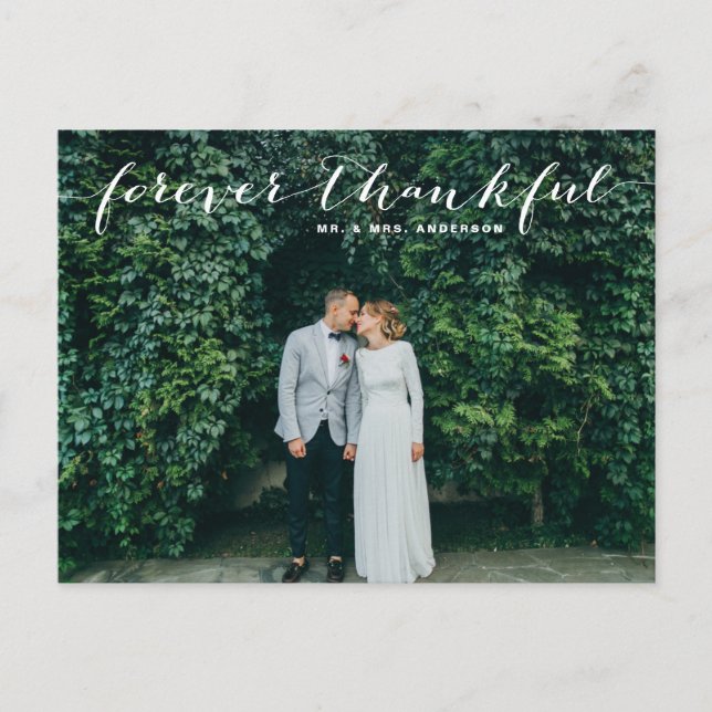 Carte Postale Forever Thankor | Merci de Mariage de script blanc (Devant)