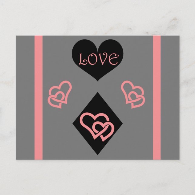 Carte Postale Forme de diamant et Coeurs "Amour" (Devant)