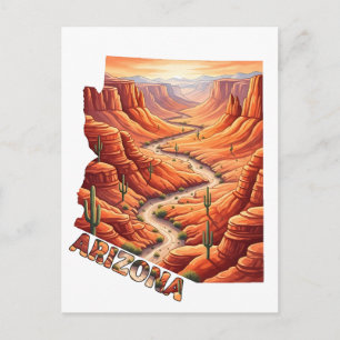 Carte Postale Forme de l'État de l'Arizona Voyage Vintage Canyon