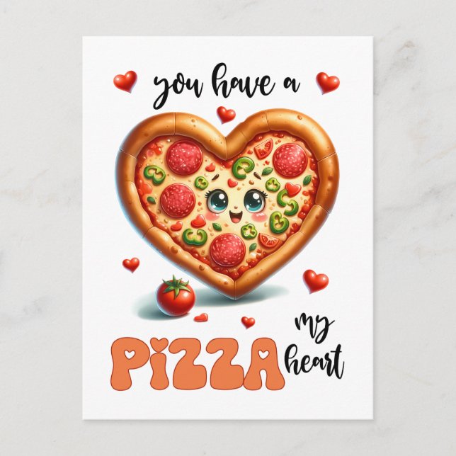 Carte Postale Forme du coeur Pizza Punny Mon coeur Valentine (Devant)