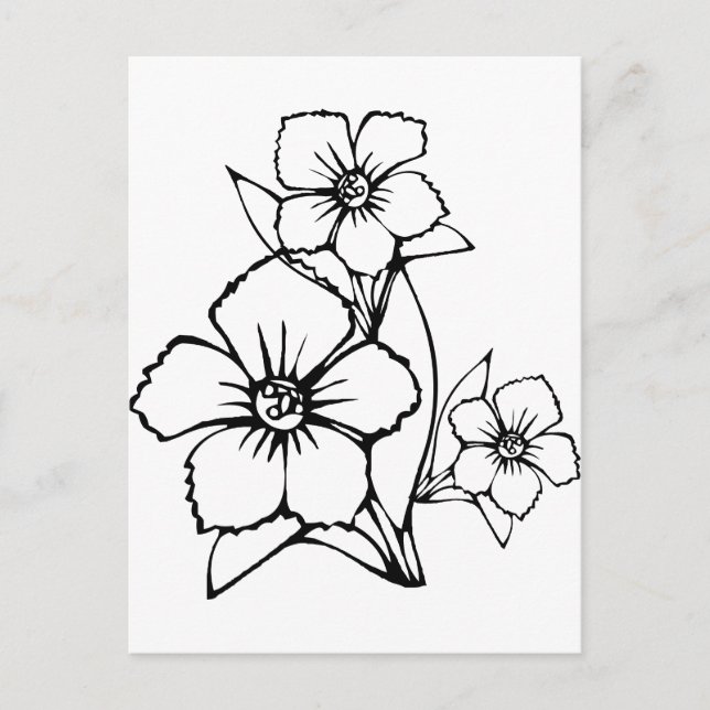 Carte Postale Forme noire de trois fleurs (Devant)