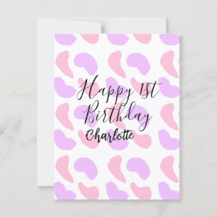 Carte Postale Formes abstraites rose violet joyeux 1er anniversa