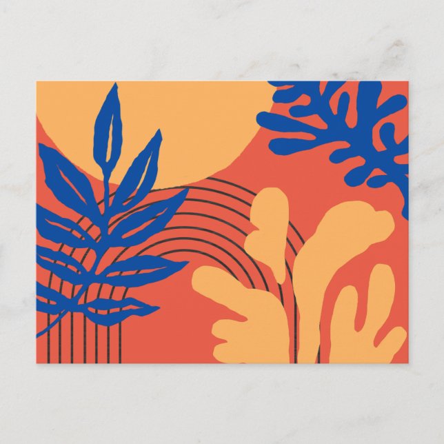 Carte Postale Formes botaniques Abstraites orange bleu jaune (Devant)