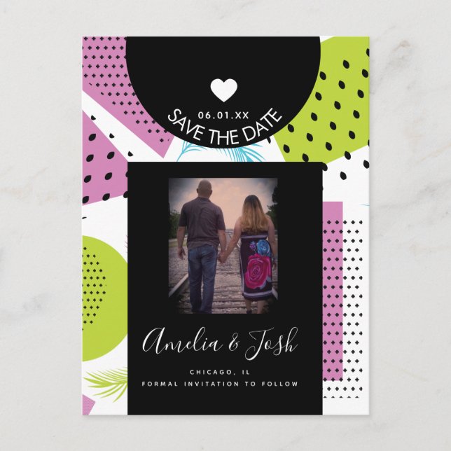 Carte Postale Formes de collage d'été Motif Enregistrer la date (Devant)