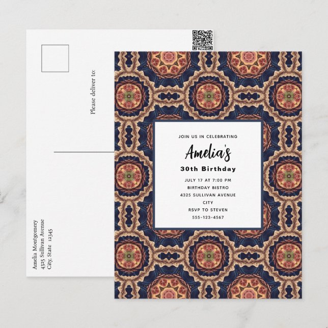 Carte Postale Formes de fleurs et d'étoiles Design décoratif Ann (Devant / Derrière)