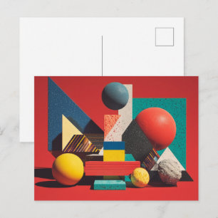 Carte Postale Formes géométriques colorées sur fond rouge