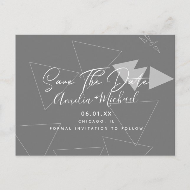 Carte Postale Formes géométriques scandinaves gris Save the Date (Devant)