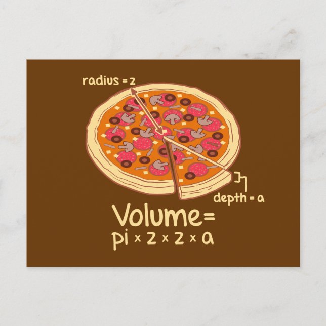 Carte Postale Formule mathématique du volume de pizza = Pi*z*z*a (Devant)