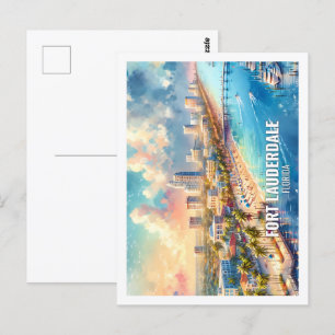 Carte Postale Fort Lauderdale Floride US Famous Place aquarelle