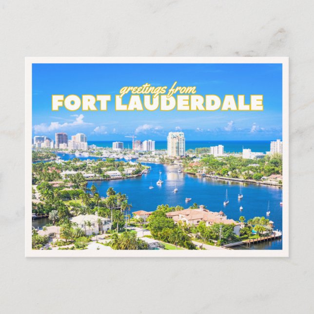Carte Postale Fort Lauderdale Retro Florida Aerial Boat View (Devant)