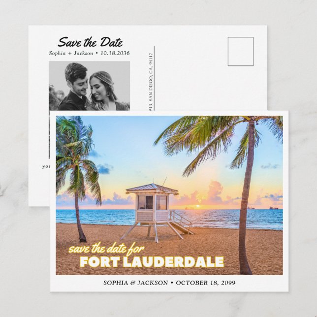 Carte Postale Fort Lauderdale Wedding Save the Date Postcard (Devant / Derrière)