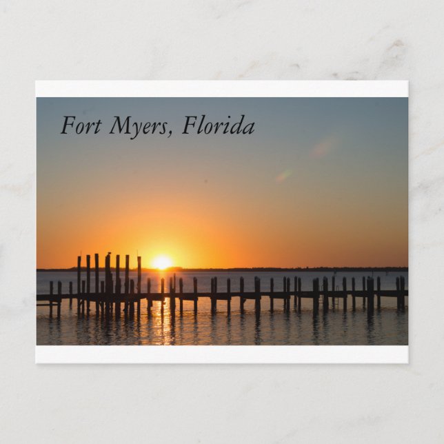 Carte Postale Fort Myers, Floride beau coucher de soleil orange (Devant)