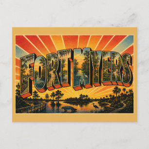 Carte Postale Fort Myers Floride Planche de la Zone Humide Art d