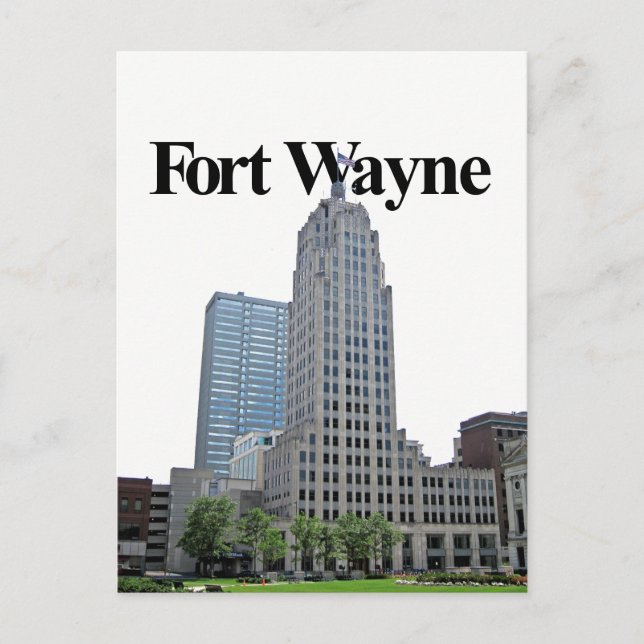 Carte Postale Fort Wayne Indiana Skyline avec Fort Wayne dans le (Devant)