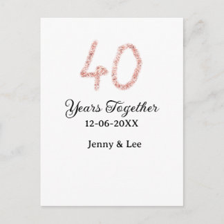 Carte Postale Forty years together black pink glitter bold lette