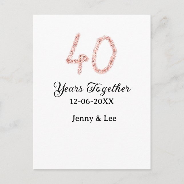 Carte Postale Forty years together black pink glitter bold lette (Devant)
