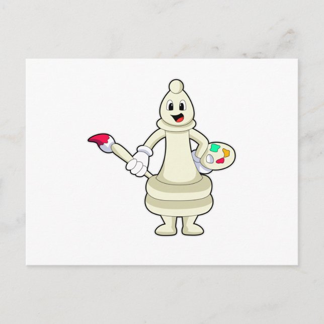 Carte Postale Fou de jeu d'échecs en tant que peintre avec pince (Devant)