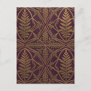 Carte Postale Fougère dorée Géométrique Ornée Violet 