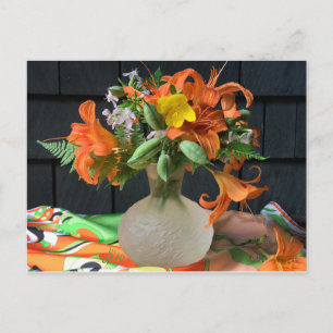 Carte Postale Foulard de soie orange Floral Still Life