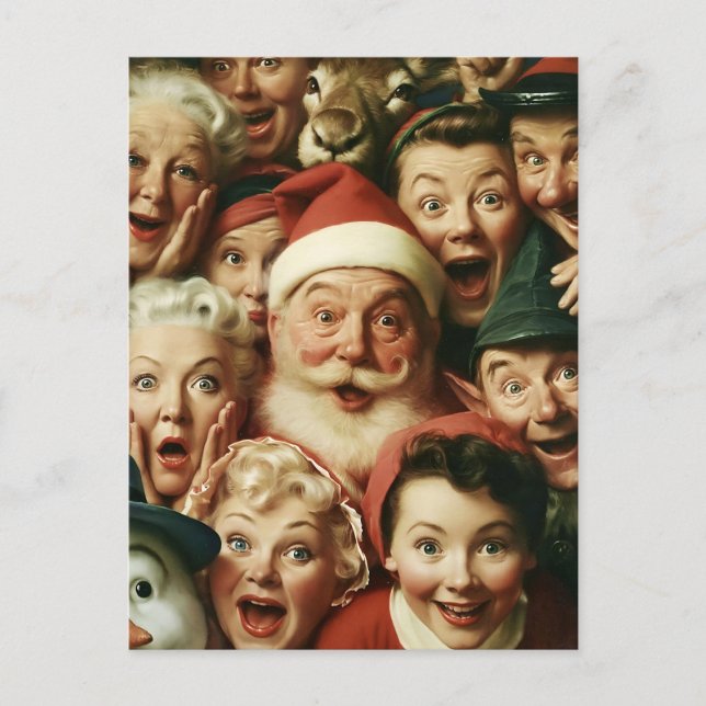 Carte Postale Foule de Noël rétro avec le Père Noël (Devant)