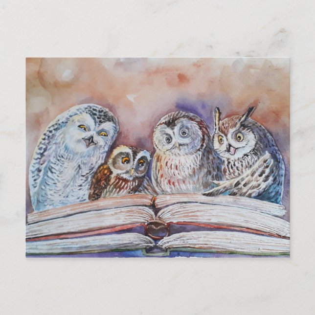 Carte Postale Four reading owls (Devant)