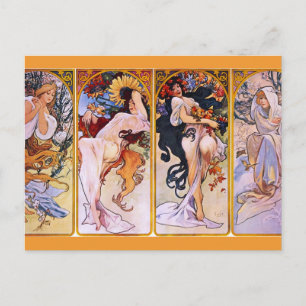 Carte Postale Four Seasons by Alfons Mucha Art Déco Nouveau