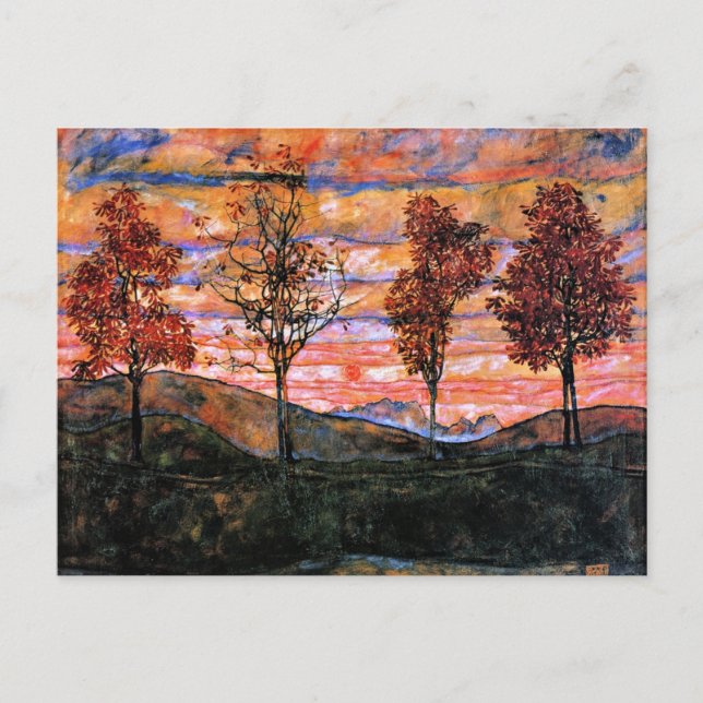 Carte Postale Four Trees, art d'Egon Schiele, (Devant)