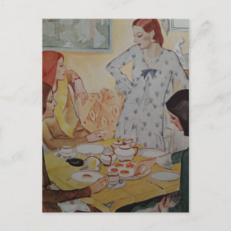 Carte Postale Four Women with a cheese treat in 1930 