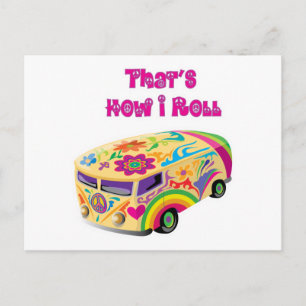 Carte Postale fourgon hippie rétro comment je roule