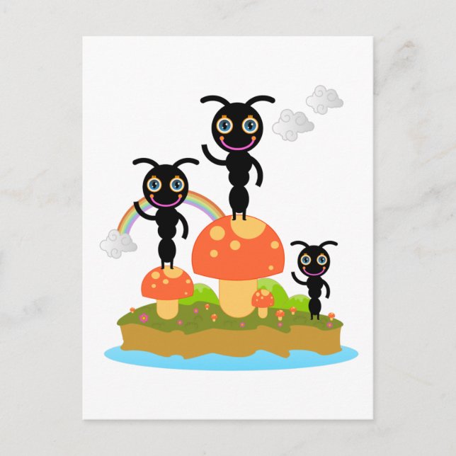 Carte Postale Fourmis et champignons (Devant)