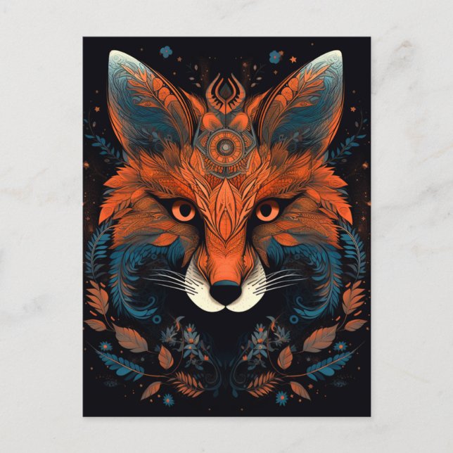Carte Postale Fox Abstrait Surreal Modern Boho Imaginaire Art (Devant)
