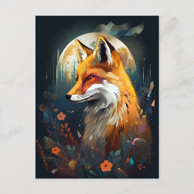 Carte Postale Fox Abstrait Surreal Modern Boho Imaginaire Art (Devant)